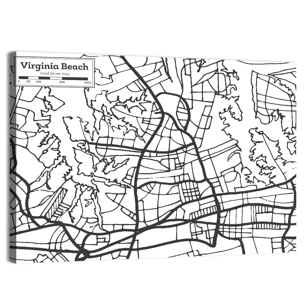 Virginia Beach Hand-drawn City Map Wall Art, canvas print, landscape