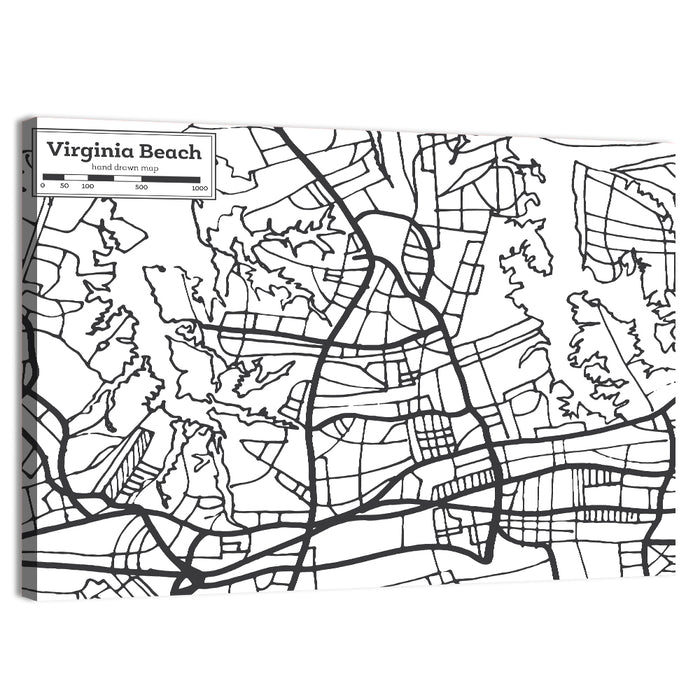 Virginia Beach Hand-drawn City Map Wall Art as a canvas print