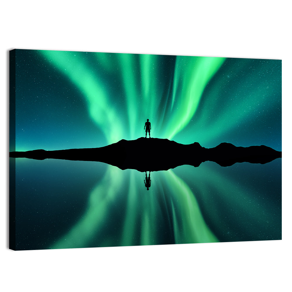 Northern Lights Over Mountain Lake, Norway Wall Art, canvas print, landscape