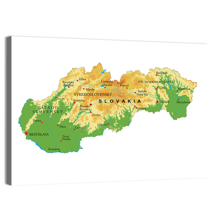 Slovakia Topographic Relief Map Wall Art as a canvas print