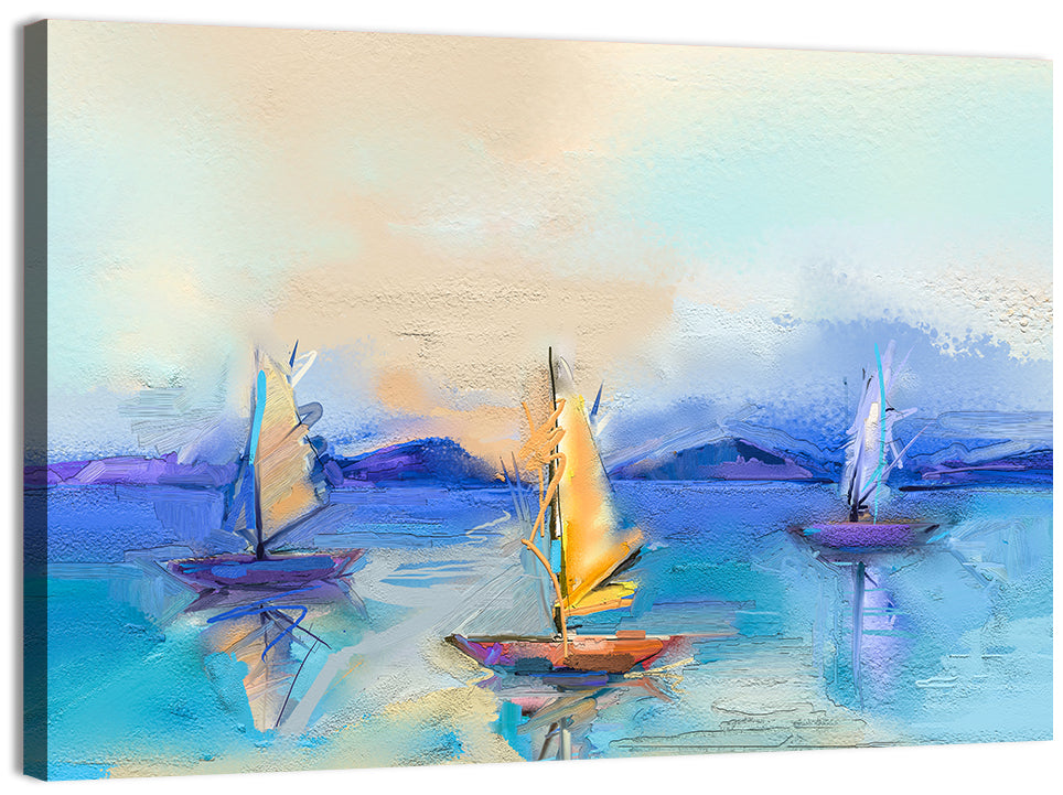 Three Sailboats at Sunset Wall Art, canvas print, landscape