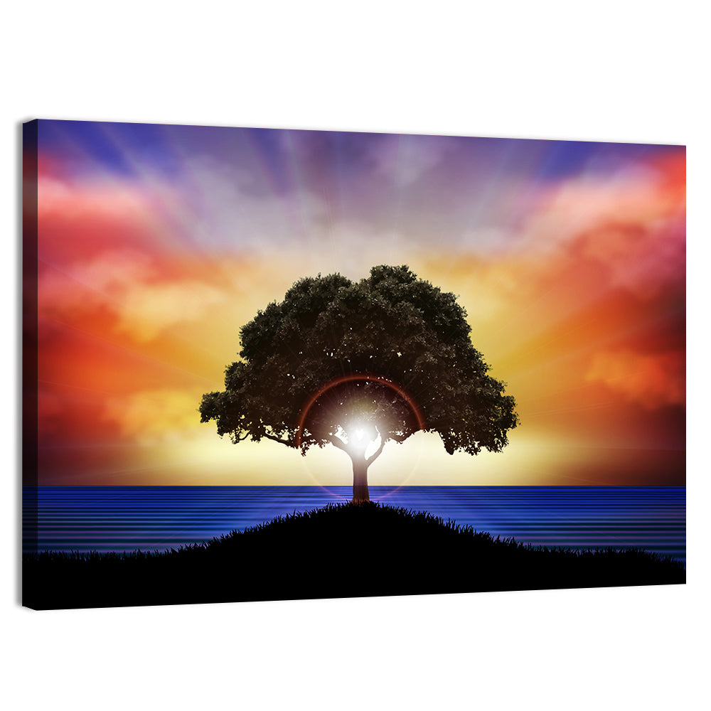 Sunset Over Water Tree Wall Art