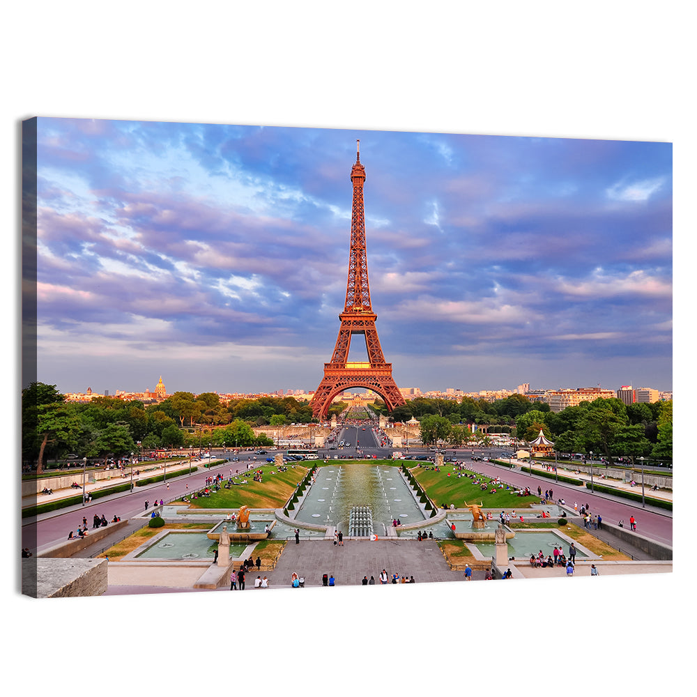 Eiffel Tower At Cloudy Sunset Wall Art