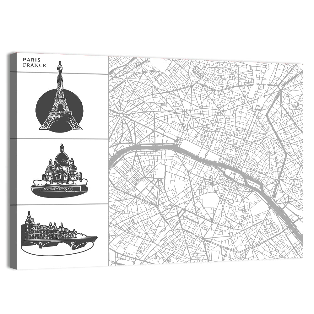 Paris Architectural Map Grid Wall Art, canvas print, landscape