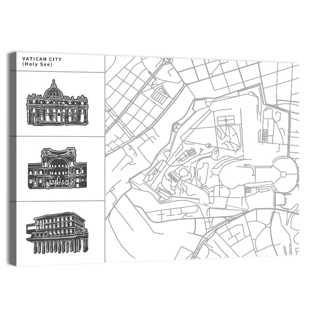 Vatican City Line Map Wall Art, canvas print, landscape