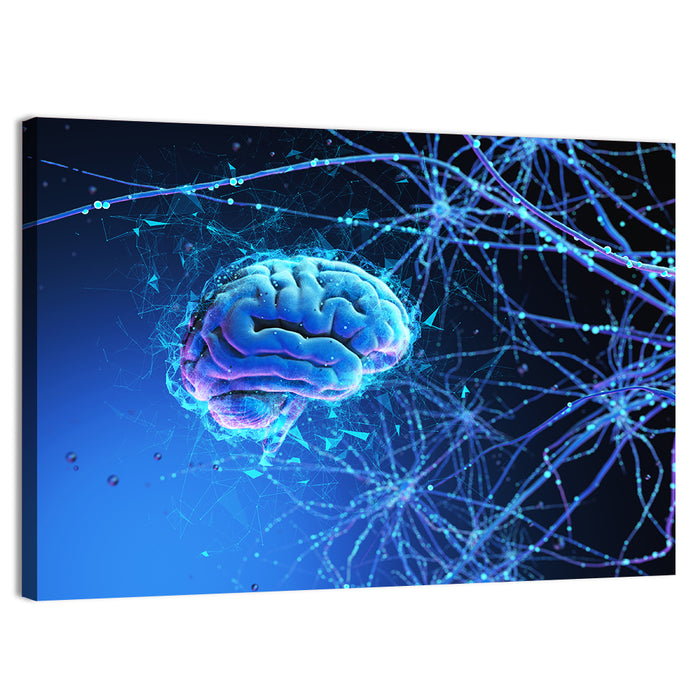 Blue 3d Neural Brain Wall Art as a canvas print