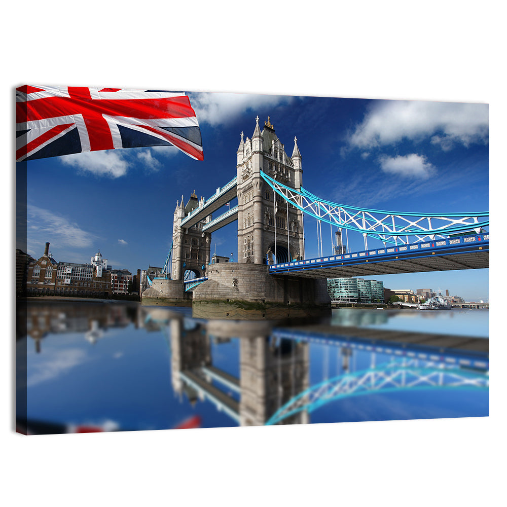 Tower Bridge with Union Jack Wall Art, canvas print, landscape
