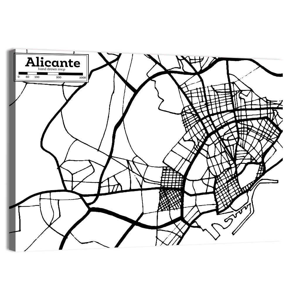Alicante City Map Wall Art
