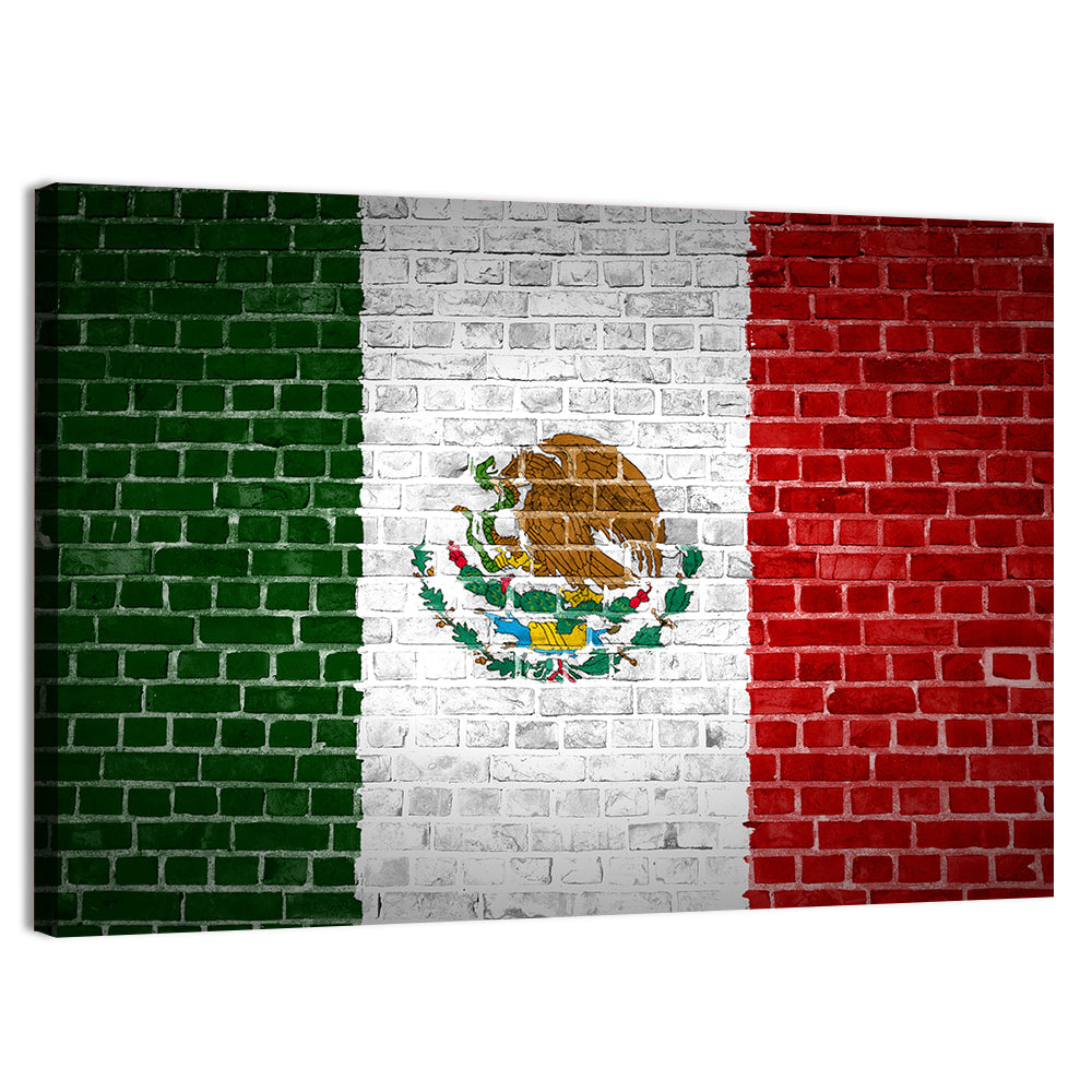 Weathered Mexico Flag with Coat of Arms Wall Art, canvas print, landscape