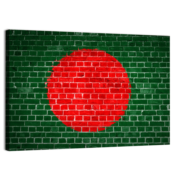 Bangladesh Flag on Brick Wall Art as a canvas print