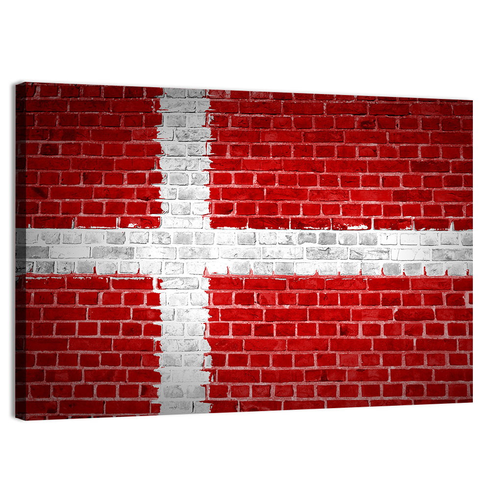 Denmark Flag on Weathered Brick Wall Art, canvas print, landscape