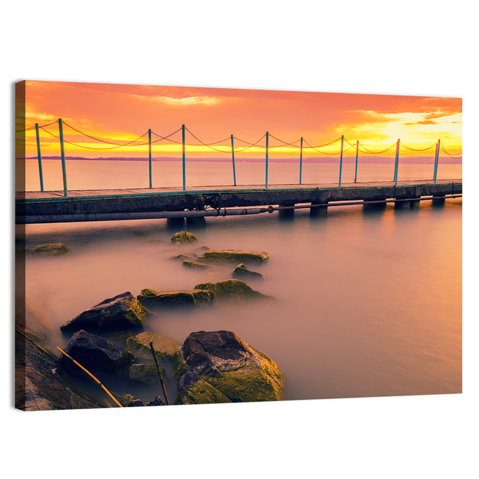 Lake Balaton Sunset Pier Wall Art as a canvas print