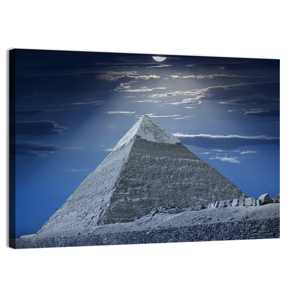 Great Pyramid Under Moonlight Wall Art, canvas print, landscape