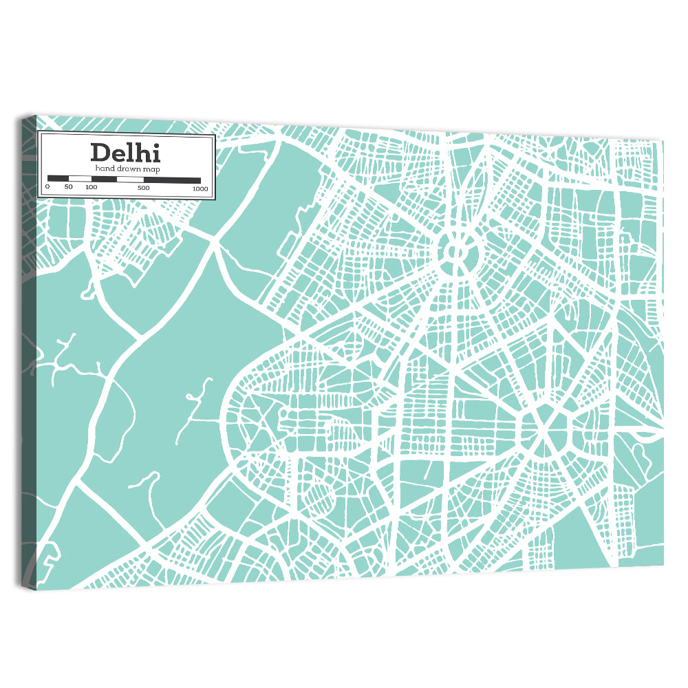 Delhi City Map Wall Art, canvas print, landscape
