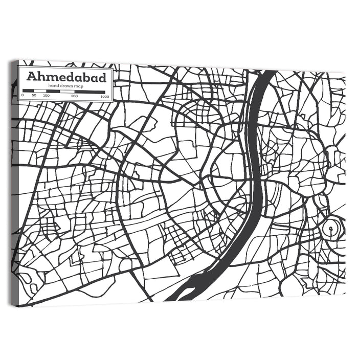 Ahmedabad City Map Wall Art as a canvas print