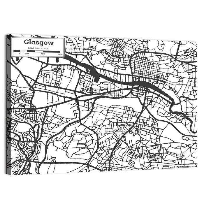Glasgow City Map Wall Art as a canvas print