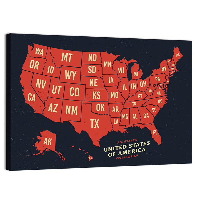Vintage United States Map Wall Art as a canvas print