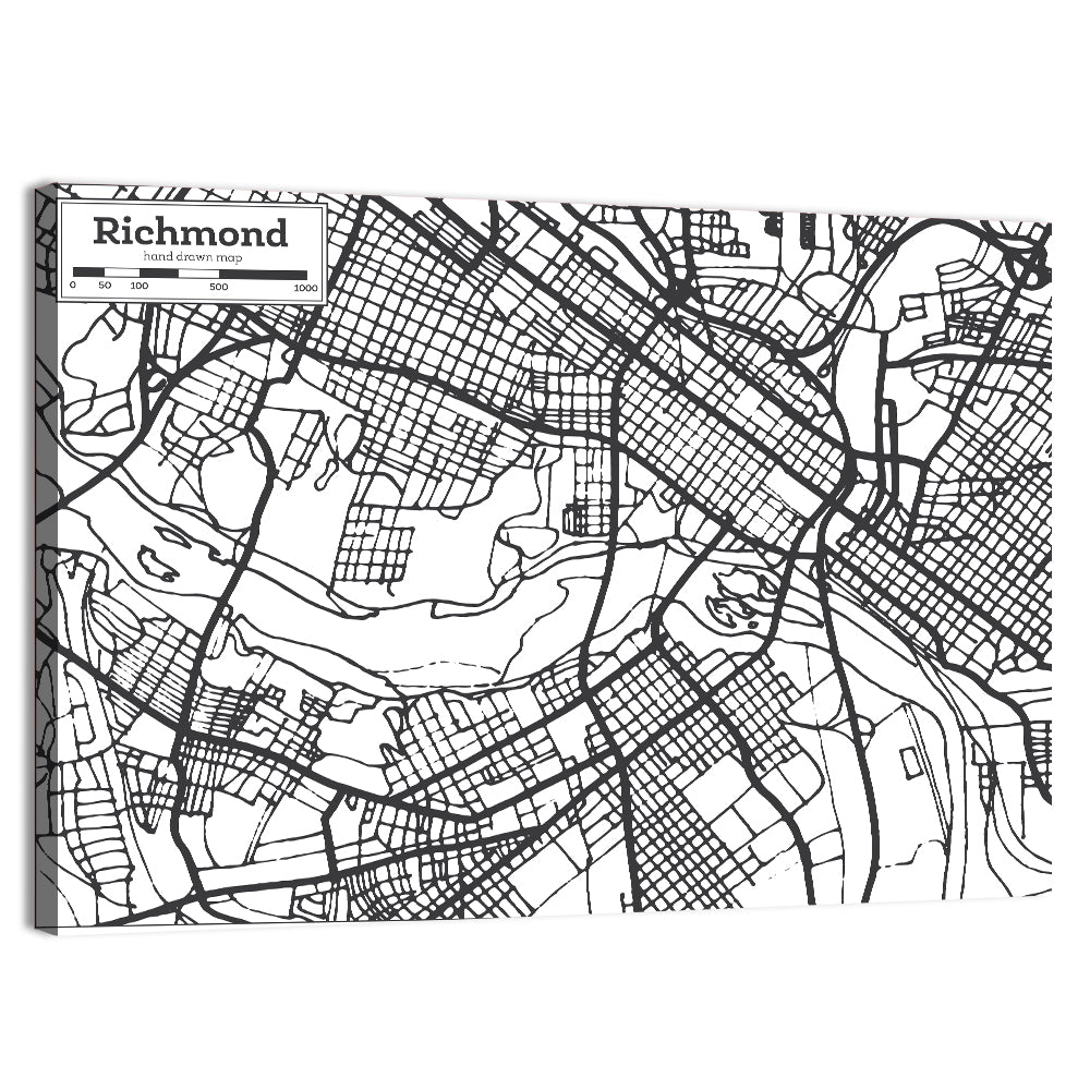 Richmond City Grid Map Wall Art, canvas print, landscape