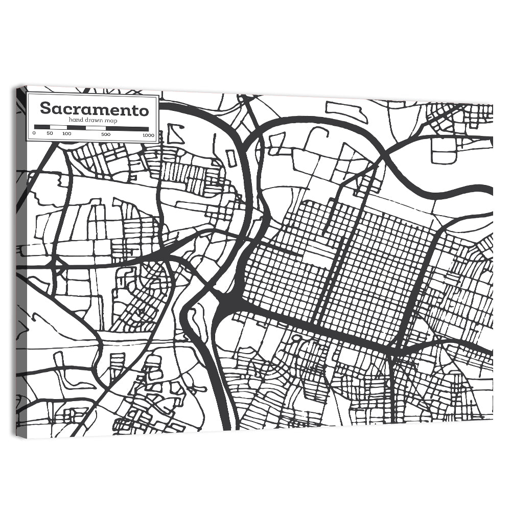 Sacramento Street Grid Map Wall Art, canvas print, landscape