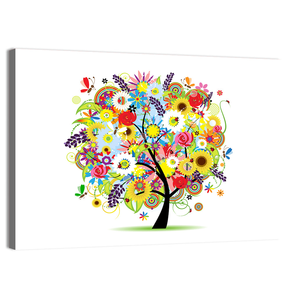 Colorful Floral Tree with Butterflies Wall Art, canvas print, landscape