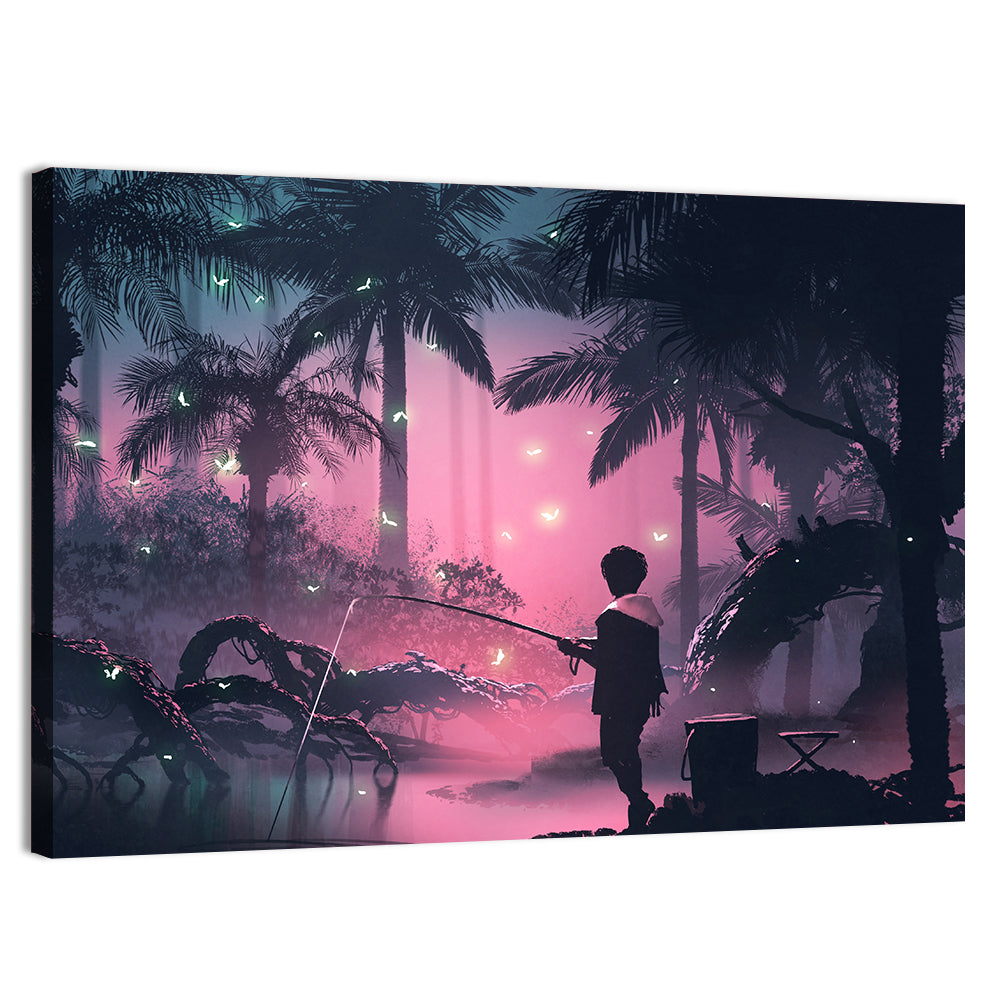 Night Swamp Fishing Wall Art, canvas print, landscape