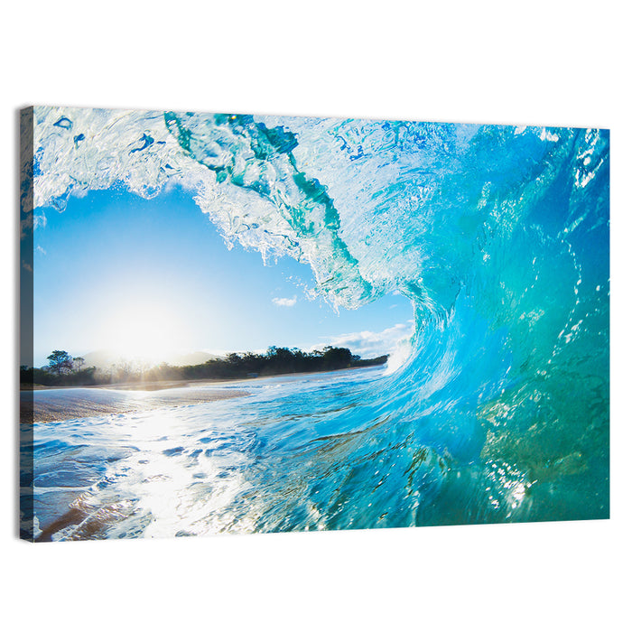 Inside a Breaking Blue Wave Wall Art as a canvas print