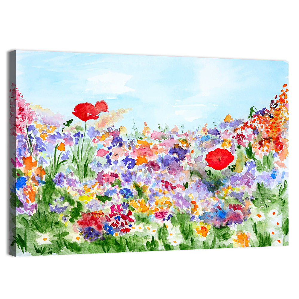 Wildflower Meadow Watercolor Wall Art, canvas print, landscape