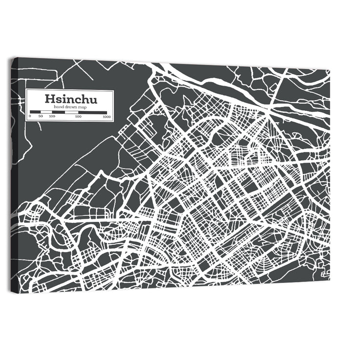 Hsinchu Street Grid Map Wall Art as a canvas print