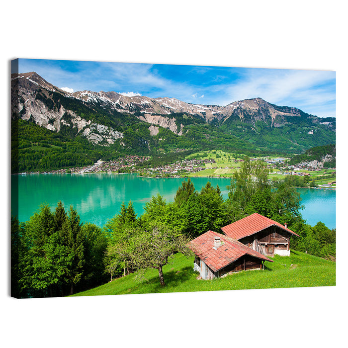 Lake Brienz with Alpine Cabins Wall Art as a canvas print