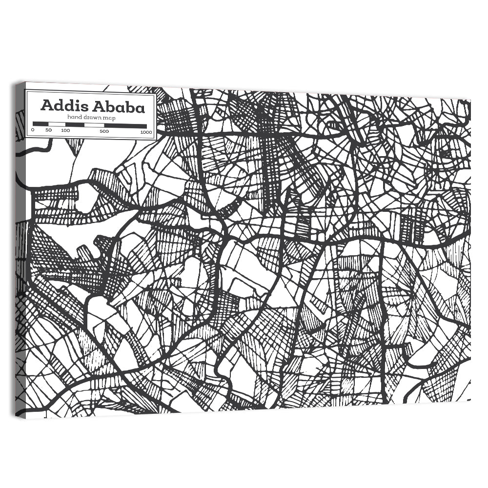 Addis Ababa Hand-drawn Map Wall Art, canvas print, landscape