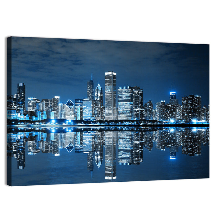 Chicago Skyline at Night Wall Art as a canvas print