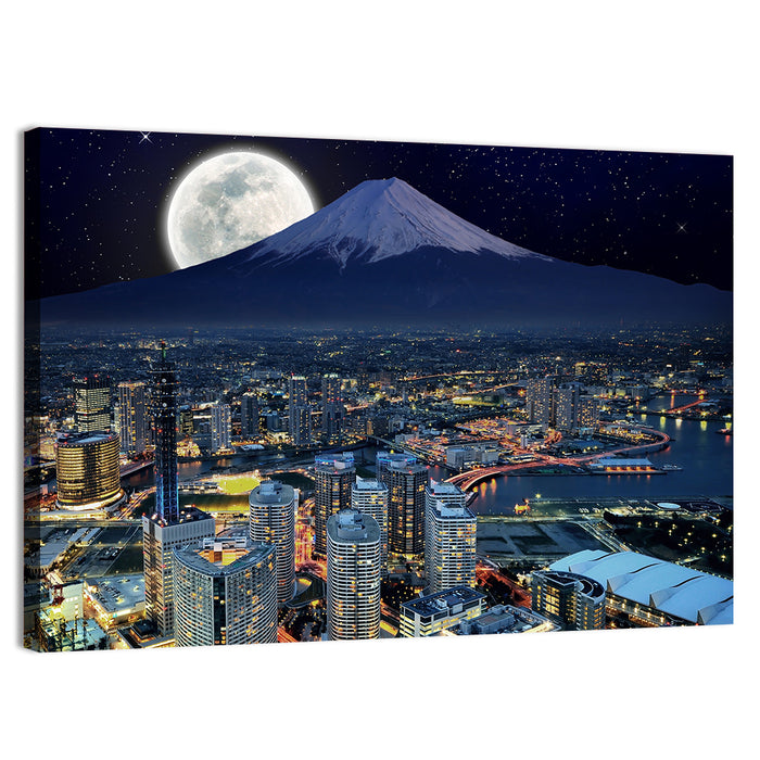 Yokohama Night Skyline with Mount Fuji Wall Art as a canvas print
