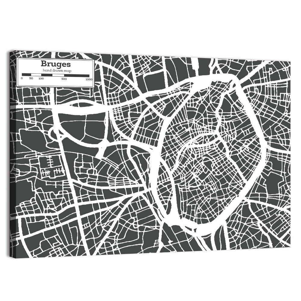 Bruges Canal Map Wall Art, canvas print, landscape
