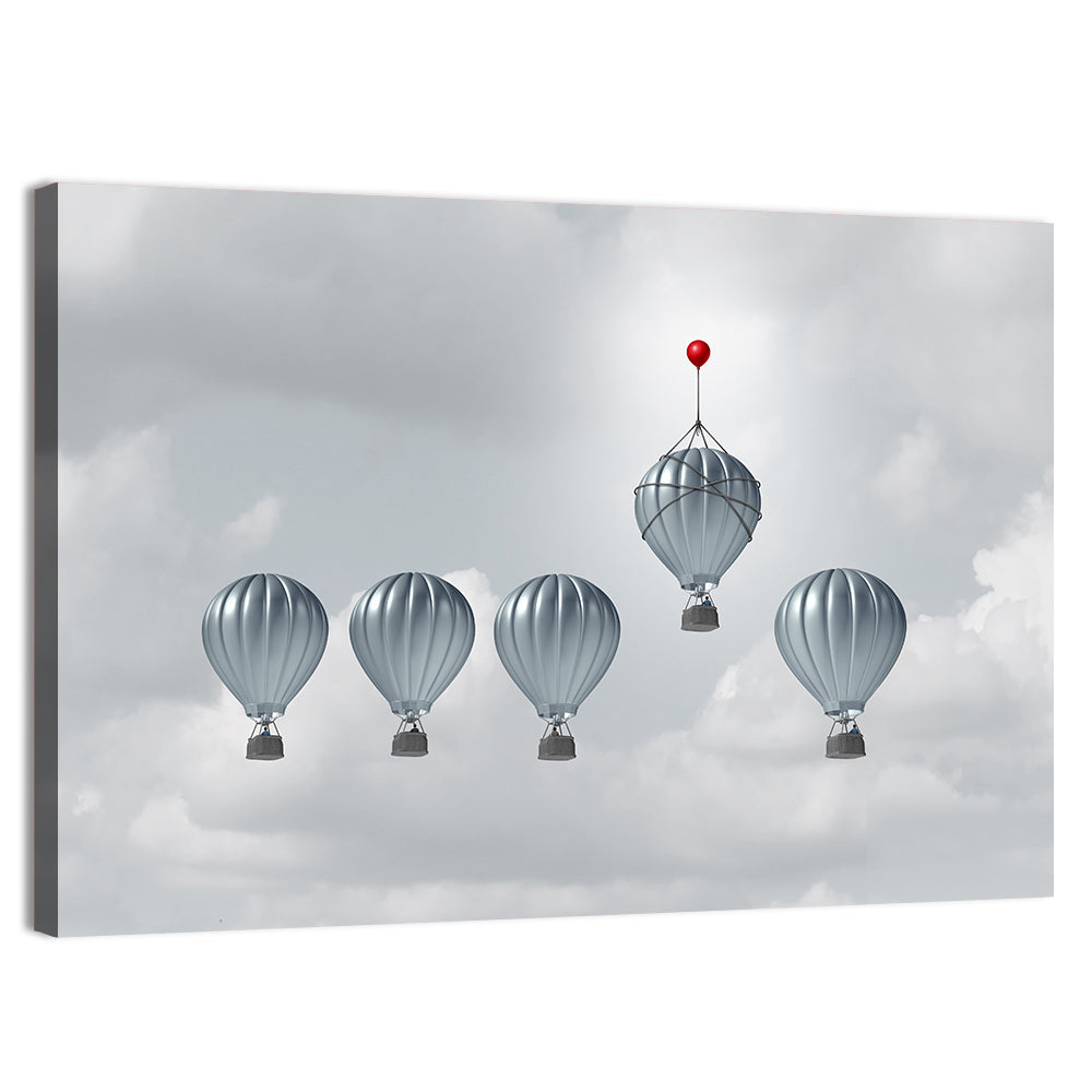 Hot Air Balloon Race with Red Accent Wall Art, canvas print, landscape