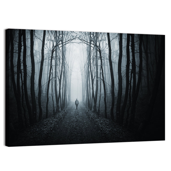 Strange Foggy Forest Path Wall Art as a canvas print