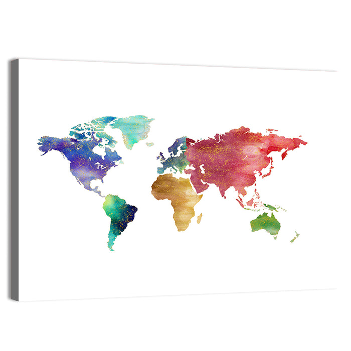 Watercolor World Map Wall Art as a canvas print