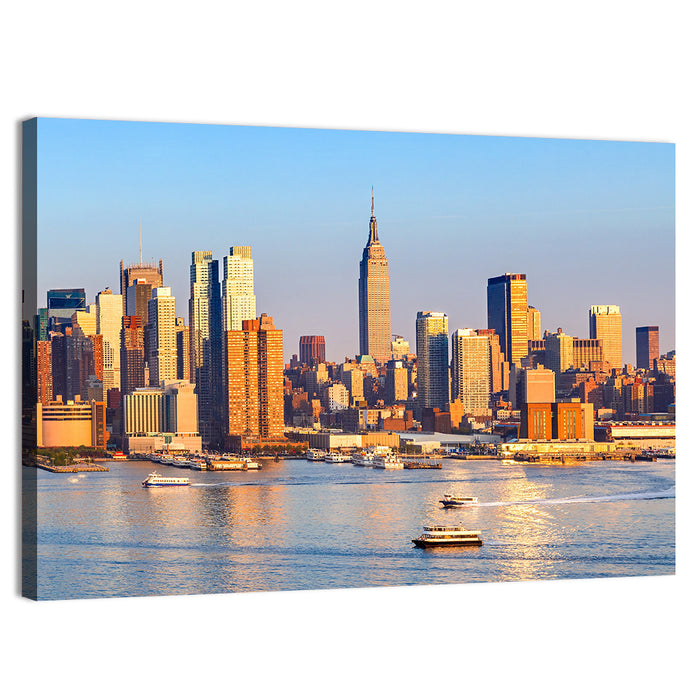 Manhattan Sunrise Over Harbor Wall Art as a canvas print