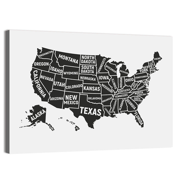 United States Map Silhouette Wall Art as a canvas print