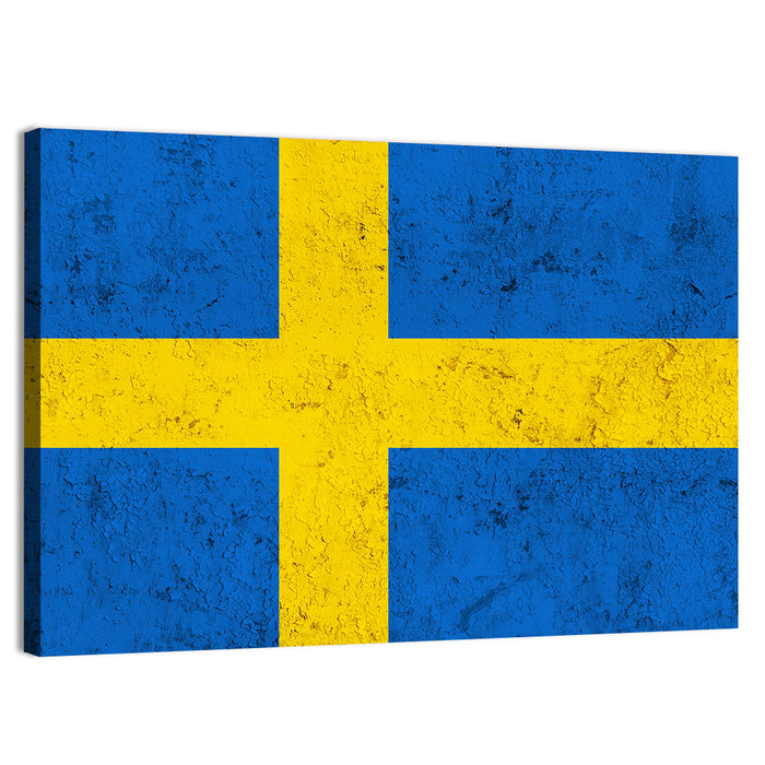 Weathered Swedish Flag Wall Art as a canvas print