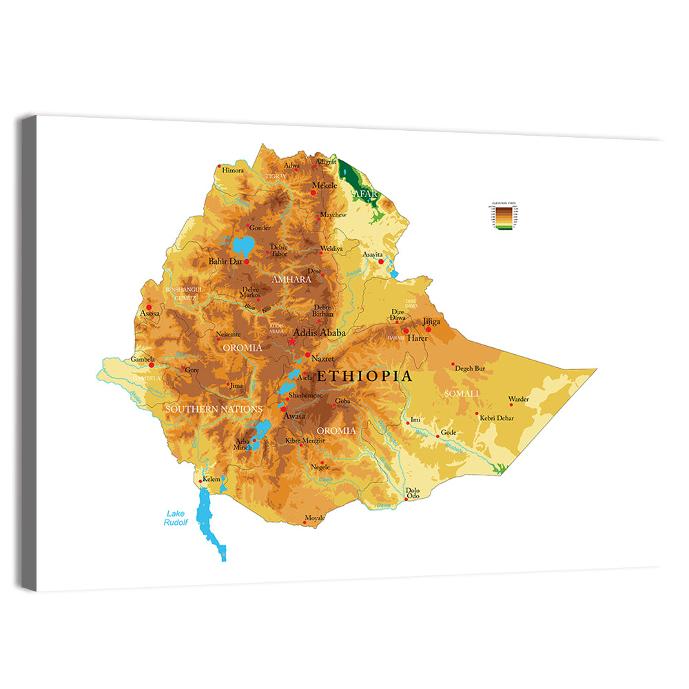 Ethiopia Topographic Map Wall Art, canvas print, landscape