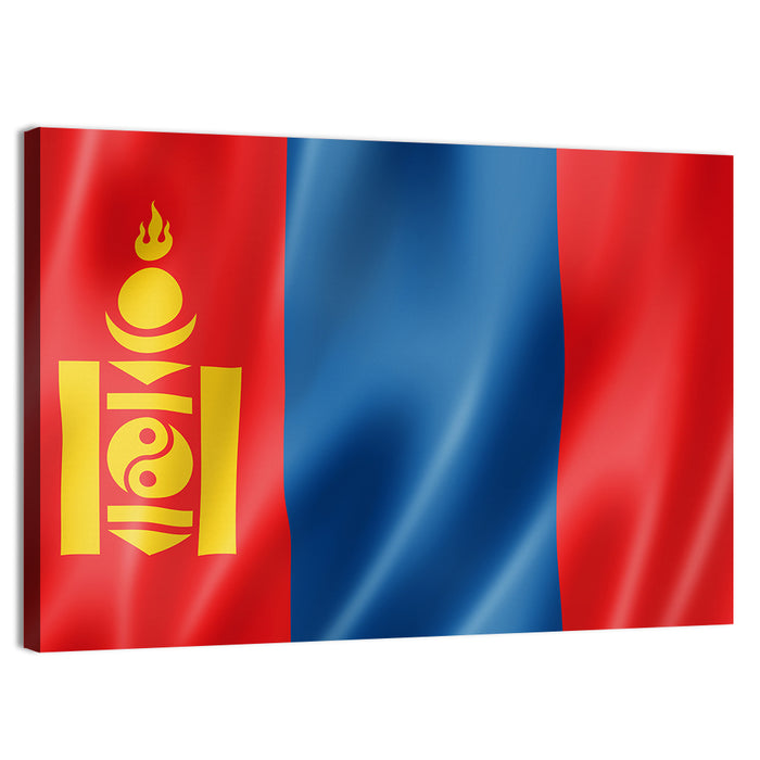 Mongolian Flag with Soyombo Emblem Wall Art as a canvas print