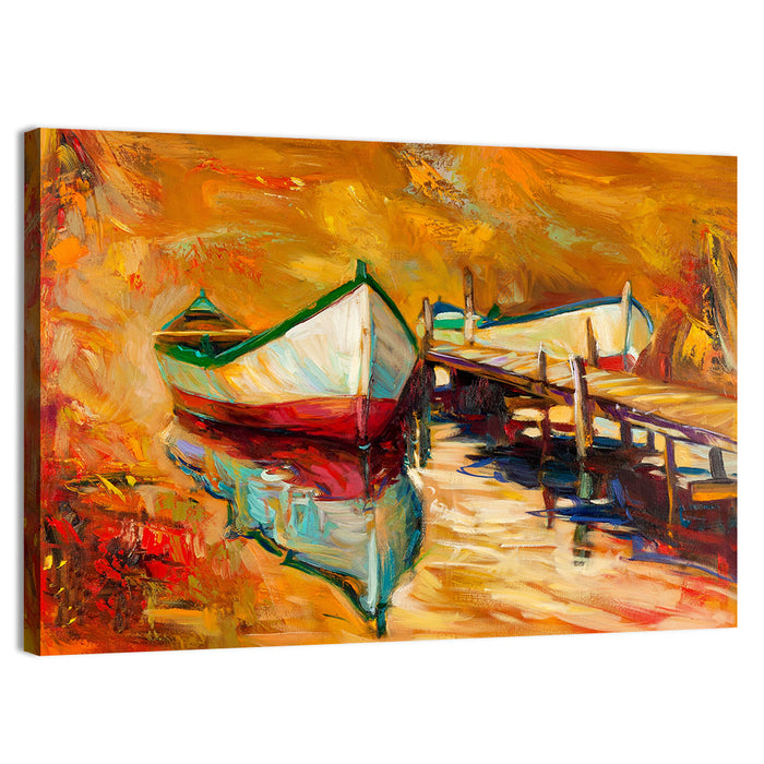Boat at Jetty with Reflection Wall Art as a canvas print