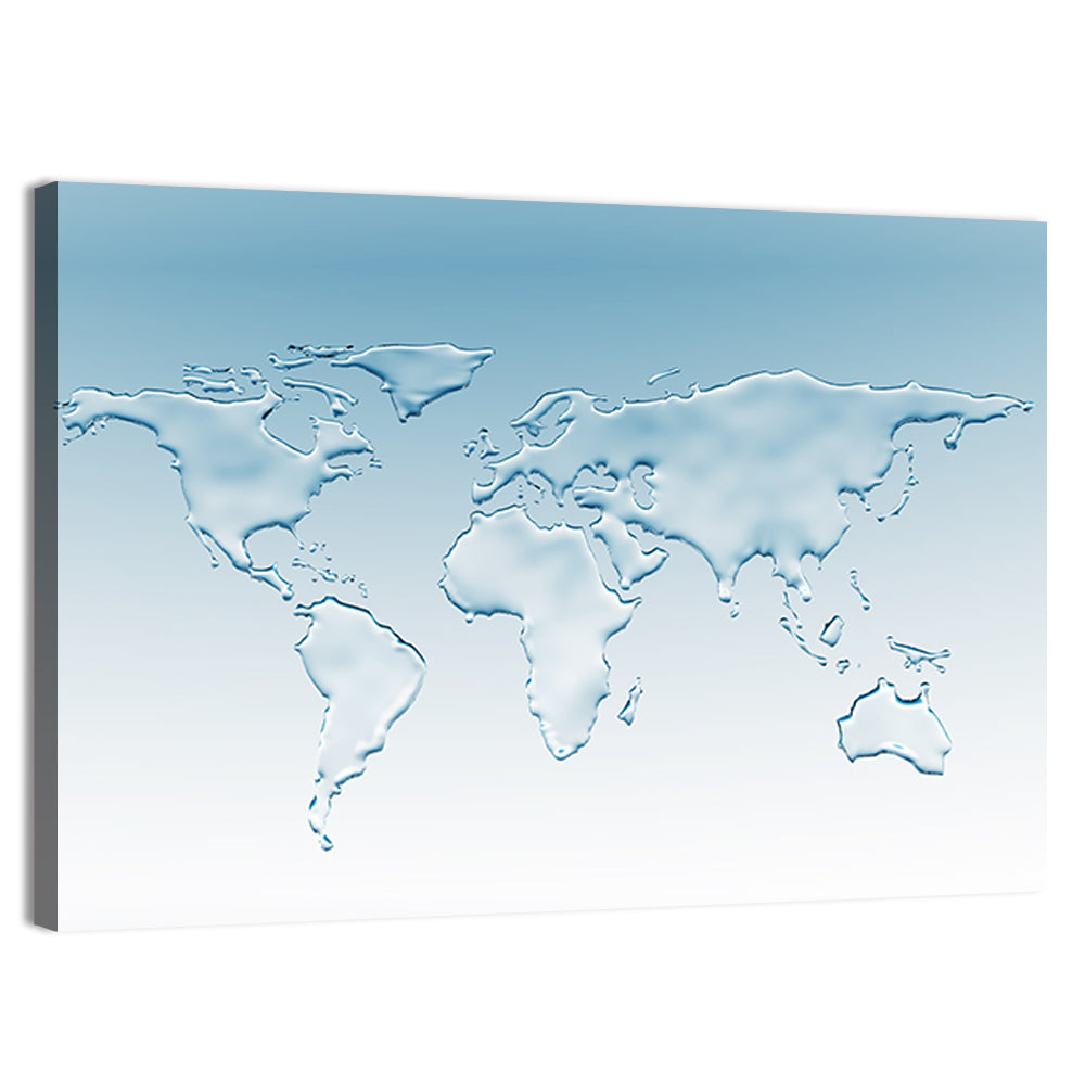 Embossed Water World Map Wall Art, canvas print, landscape