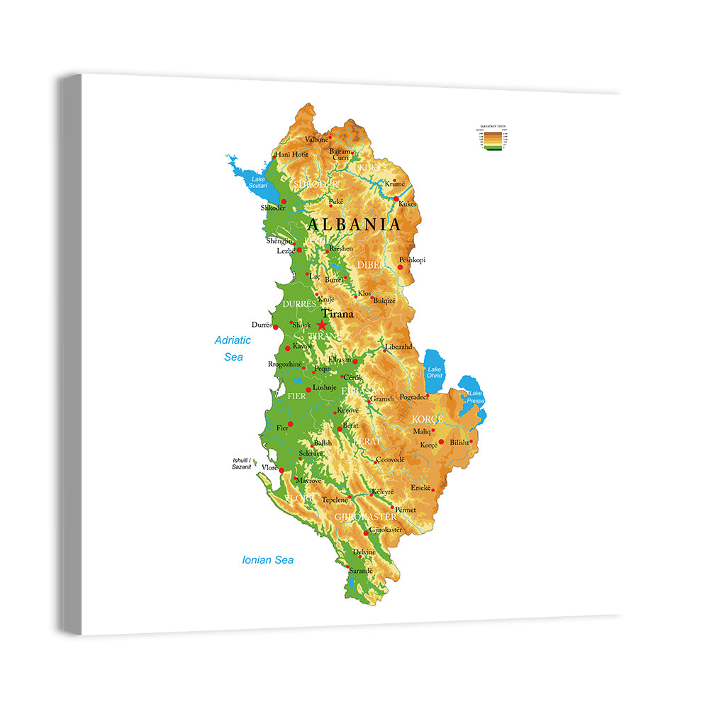 Albania Physical Map Wall Art