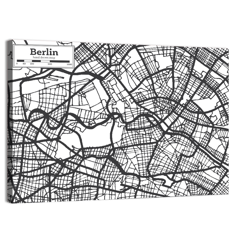 Hand-drawn Berlin City Map Wall Art, canvas print, landscape