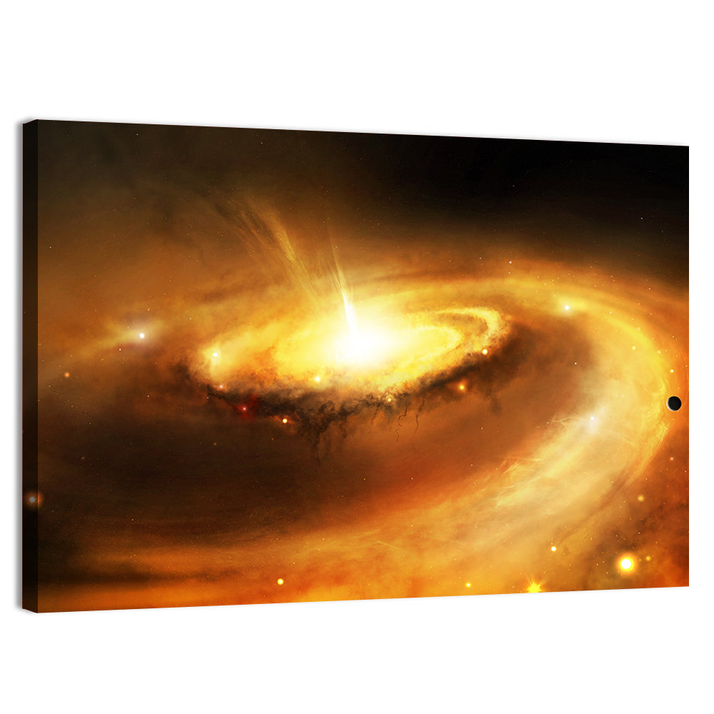 Galaxy Core with Golden Flare Wall Art, canvas print, landscape