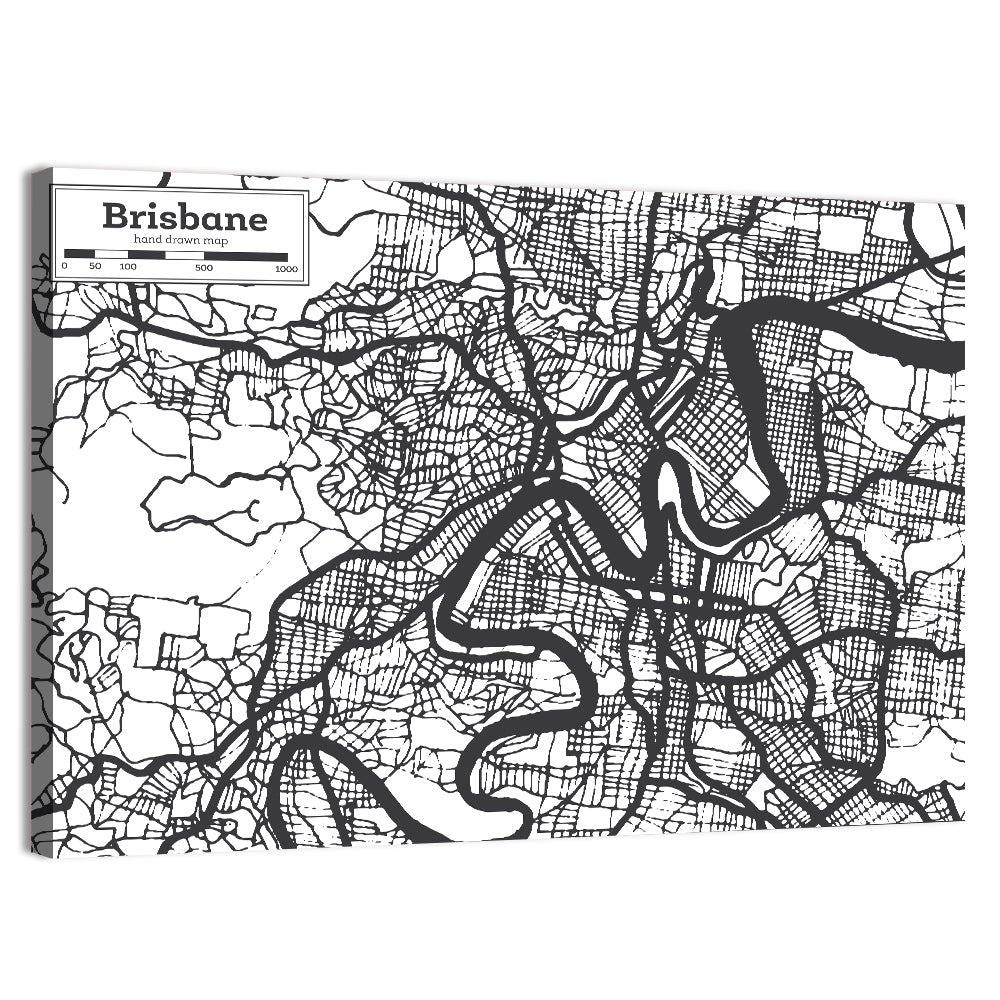 Brisbane Hand-drawn City Map Wall Art, canvas print, landscape