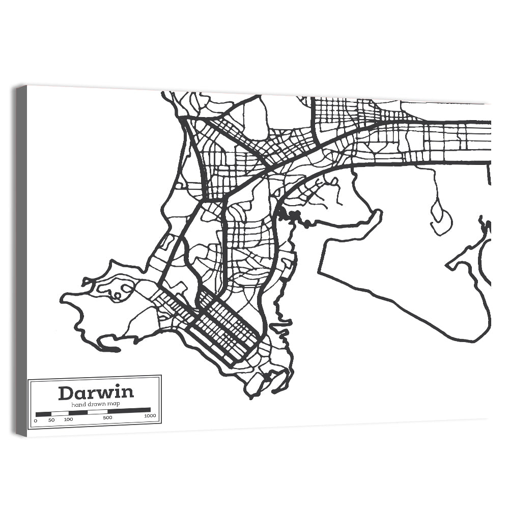 Darwin Minimalist City Map Wall Art, canvas print, landscape