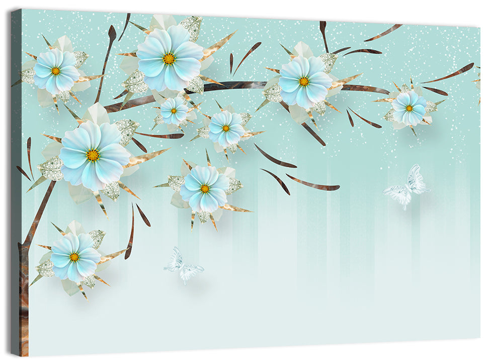 Ethereal Blue Floral Branch Wall Art, canvas print, landscape