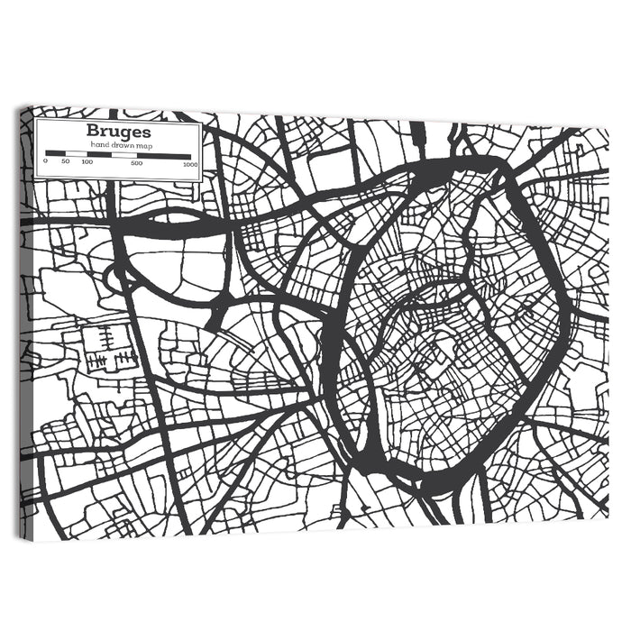 Bruges Street Grid Map Wall Art as a canvas print